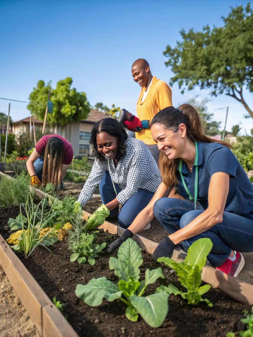 A photo of volunteers planting flowers and cleaning the chapel grounds, demonstrating community involvement. Show the collaborative spirit and dedication.